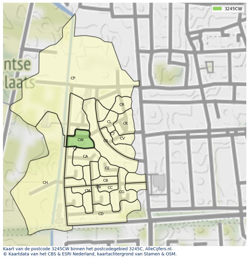 Afbeelding van het postcodegebied 3245 CW op de kaart.