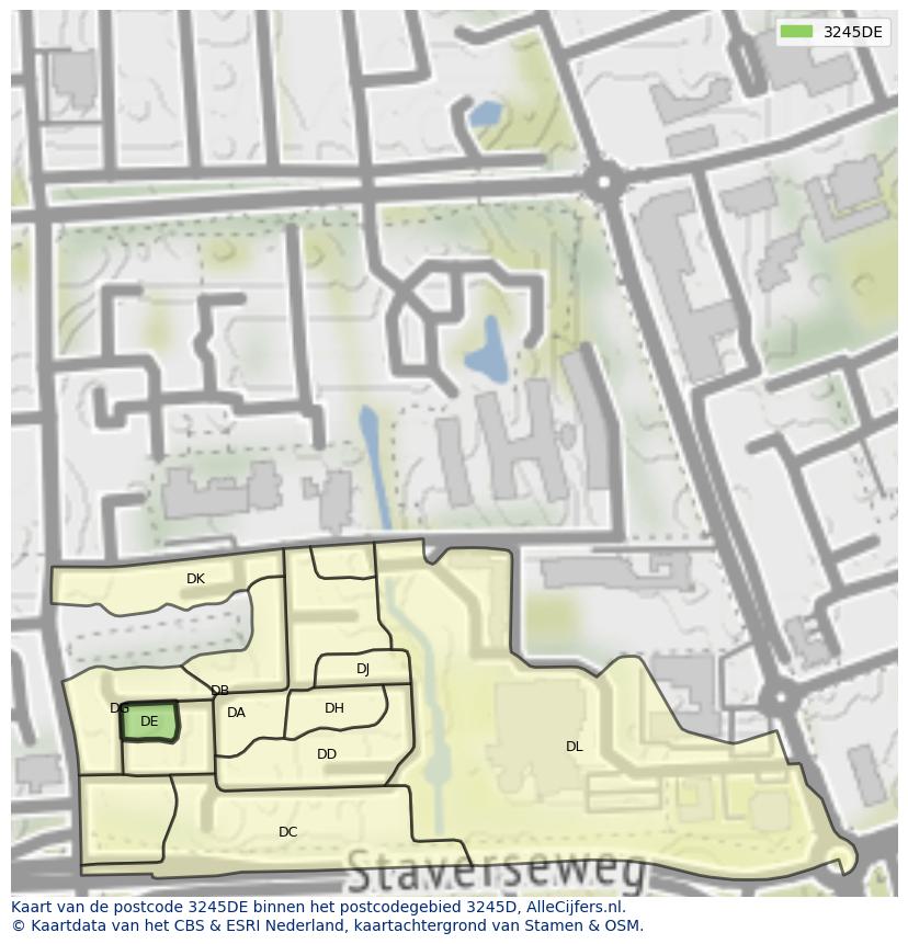 Afbeelding van het postcodegebied 3245 DE op de kaart.