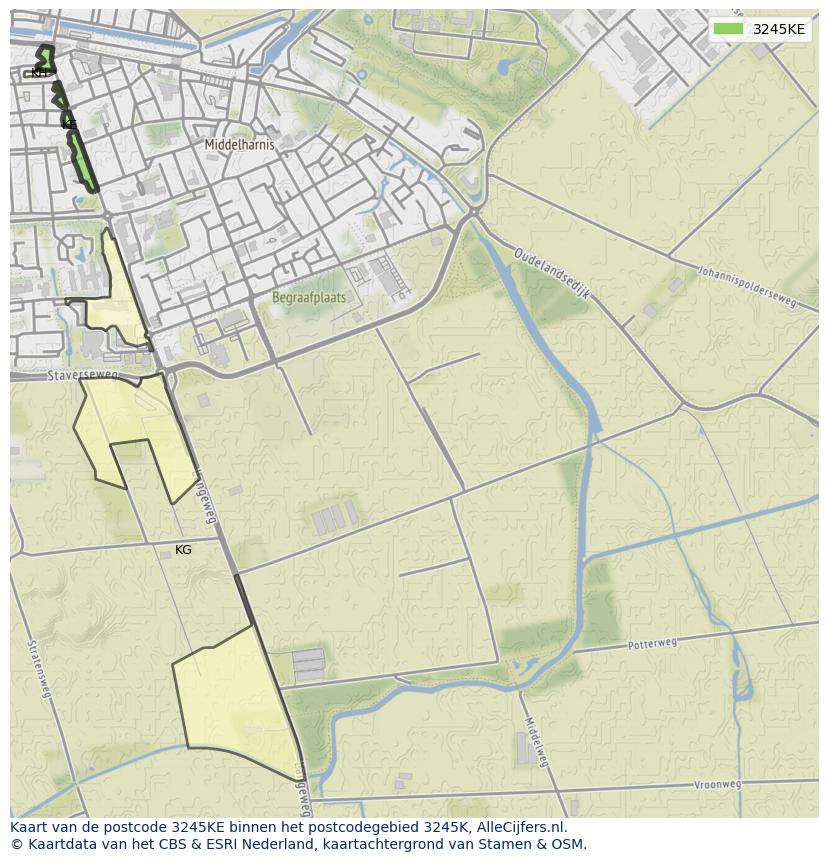 Afbeelding van het postcodegebied 3245 KE op de kaart.