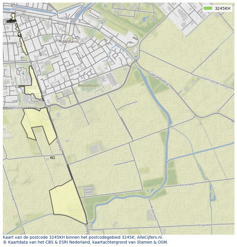 Afbeelding van het postcodegebied 3245 KH op de kaart.