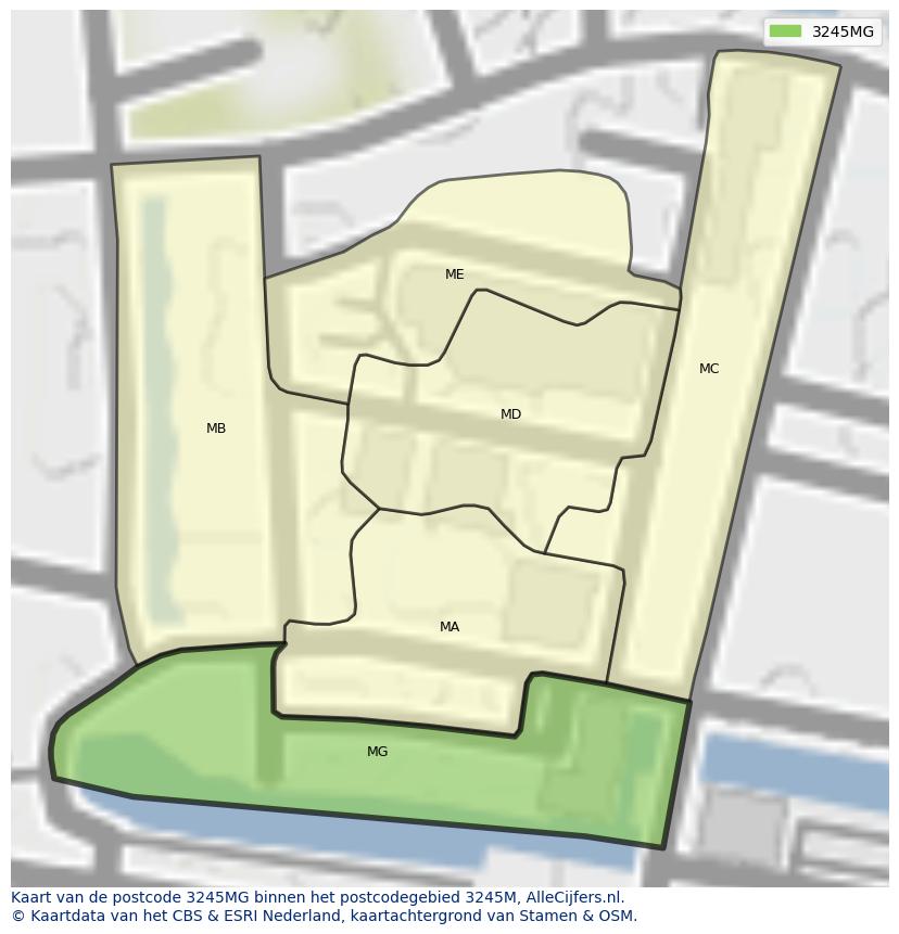 Afbeelding van het postcodegebied 3245 MG op de kaart.