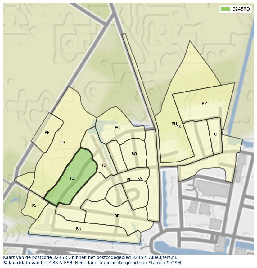 Afbeelding van het postcodegebied 3245 RD op de kaart.