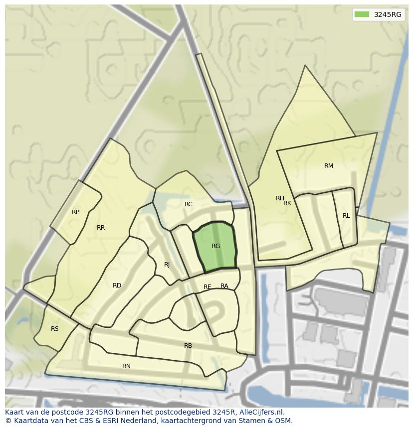 Afbeelding van het postcodegebied 3245 RG op de kaart.