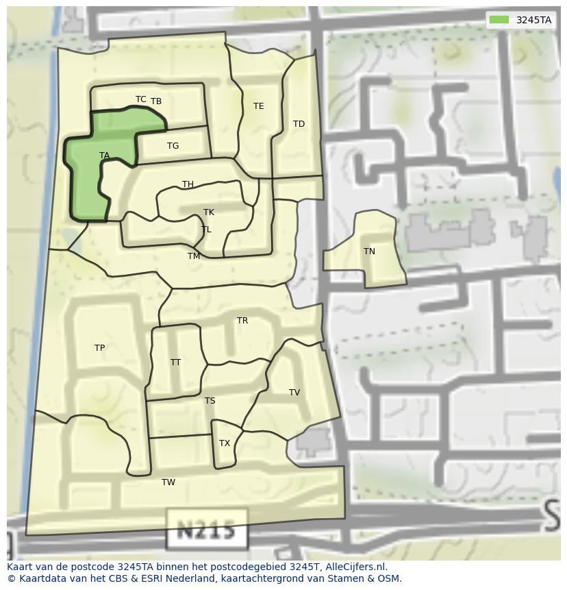 Afbeelding van het postcodegebied 3245 TA op de kaart.