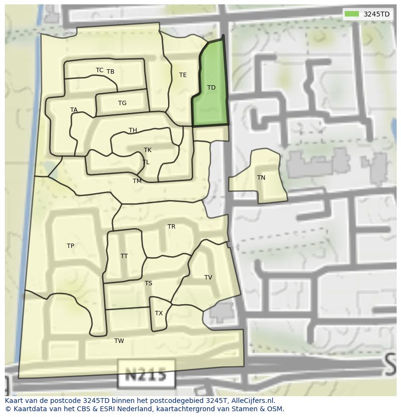 Afbeelding van het postcodegebied 3245 TD op de kaart.