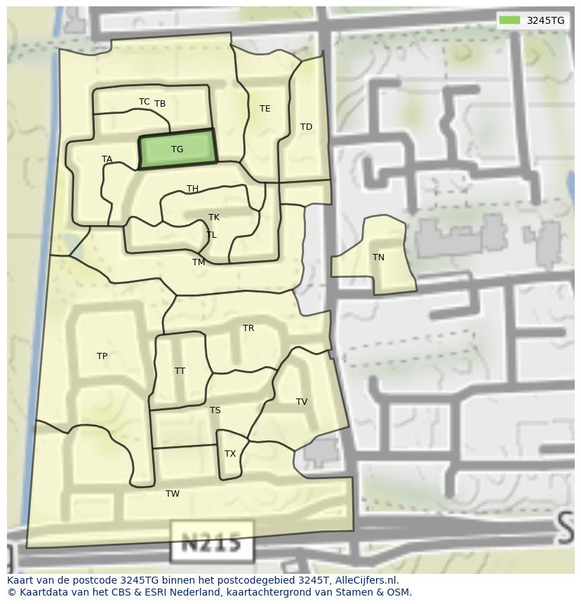 Afbeelding van het postcodegebied 3245 TG op de kaart.