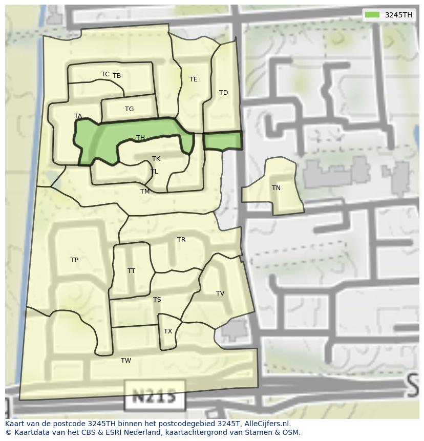 Afbeelding van het postcodegebied 3245 TH op de kaart.