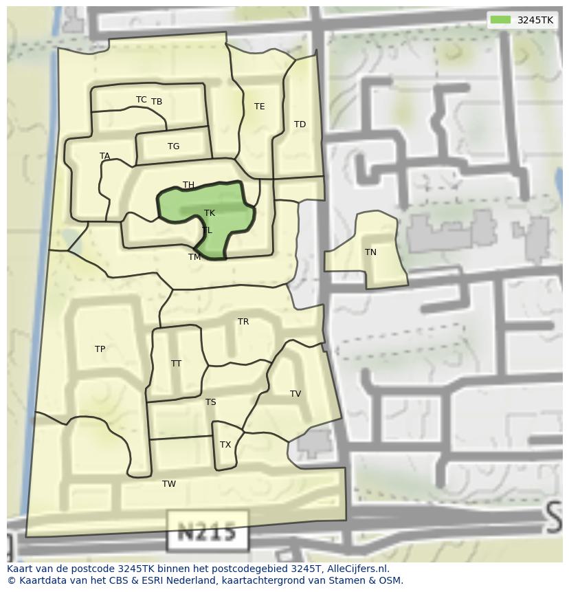 Afbeelding van het postcodegebied 3245 TK op de kaart.