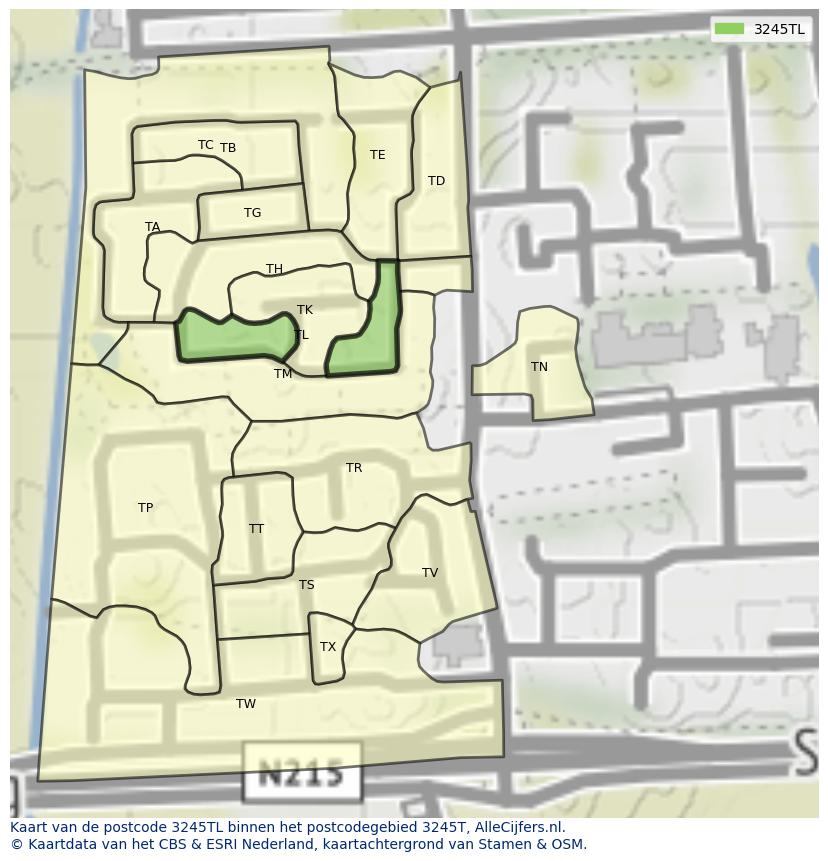 Afbeelding van het postcodegebied 3245 TL op de kaart.