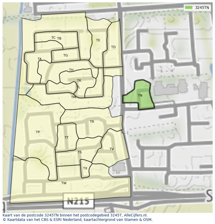 Afbeelding van het postcodegebied 3245 TN op de kaart.