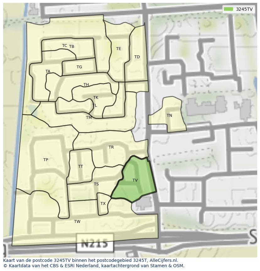 Afbeelding van het postcodegebied 3245 TV op de kaart.