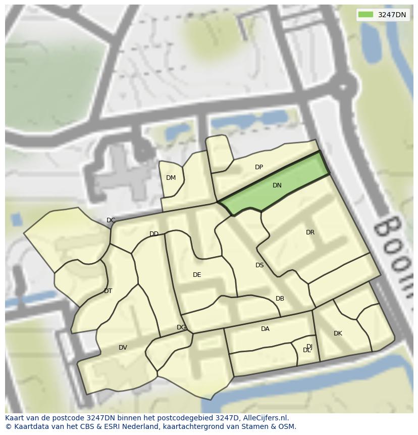 Afbeelding van het postcodegebied 3247 DN op de kaart.