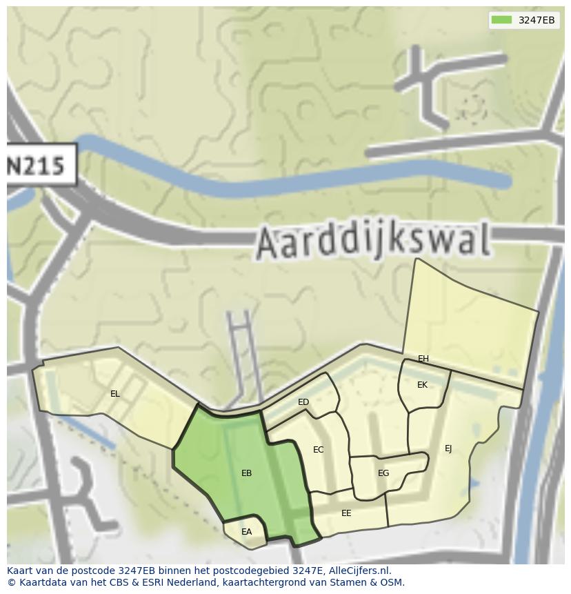 Afbeelding van het postcodegebied 3247 EB op de kaart.