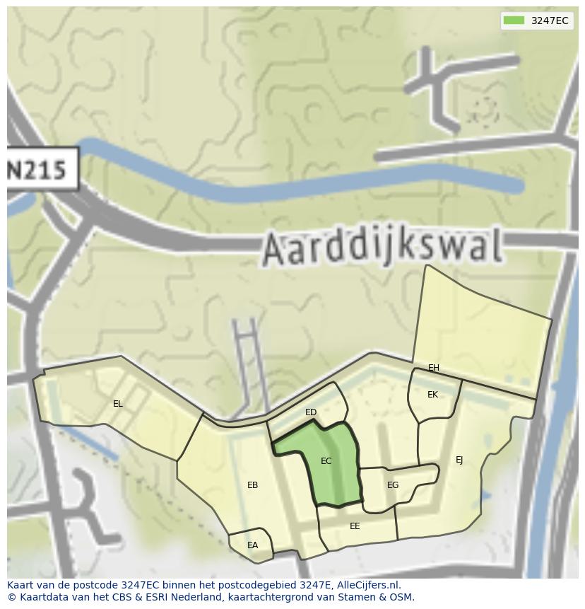 Afbeelding van het postcodegebied 3247 EC op de kaart.