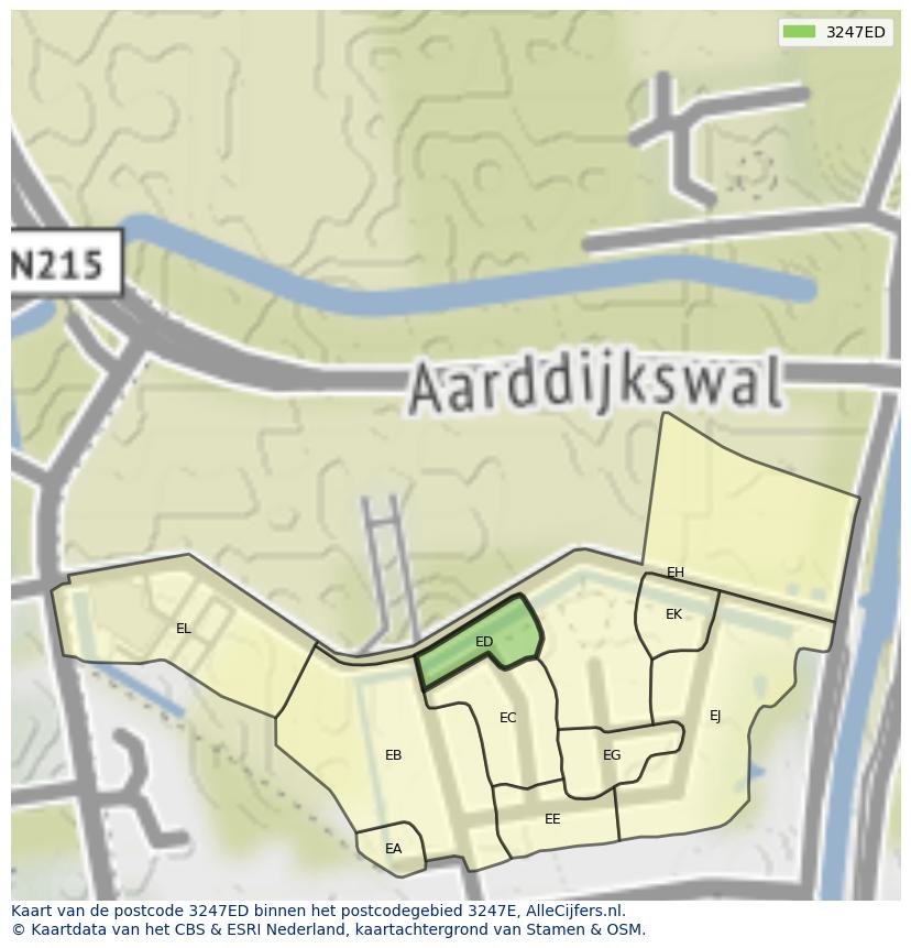 Afbeelding van het postcodegebied 3247 ED op de kaart.