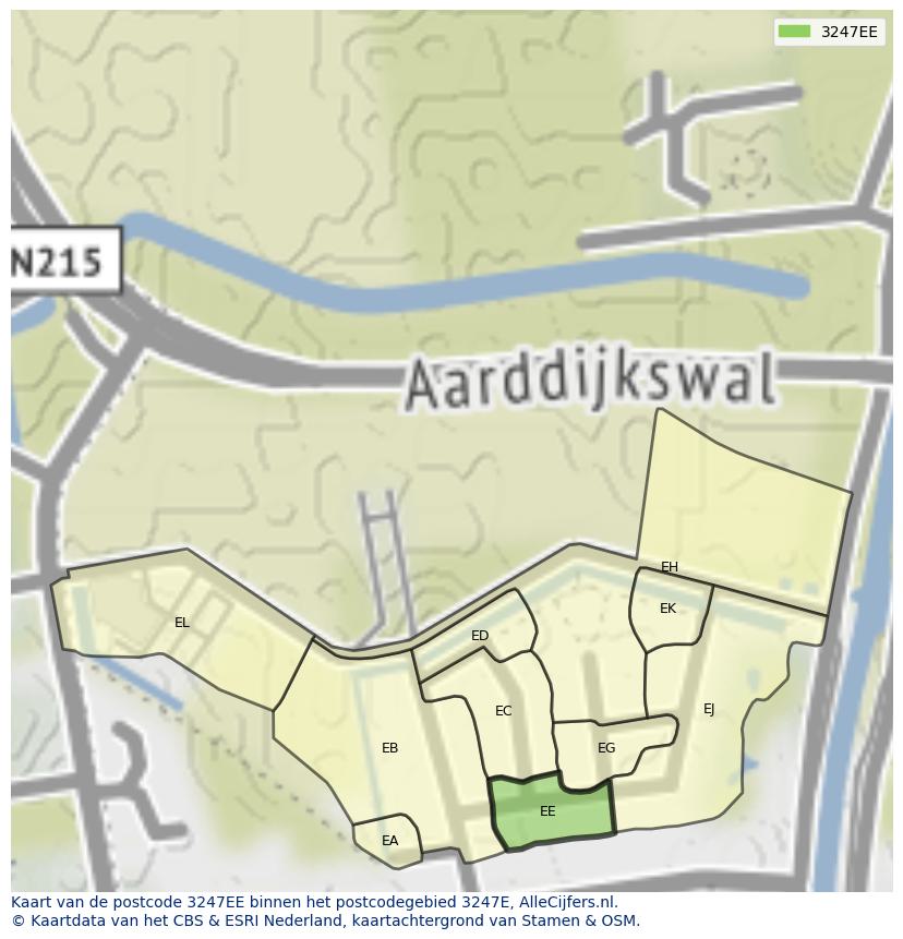 Afbeelding van het postcodegebied 3247 EE op de kaart.