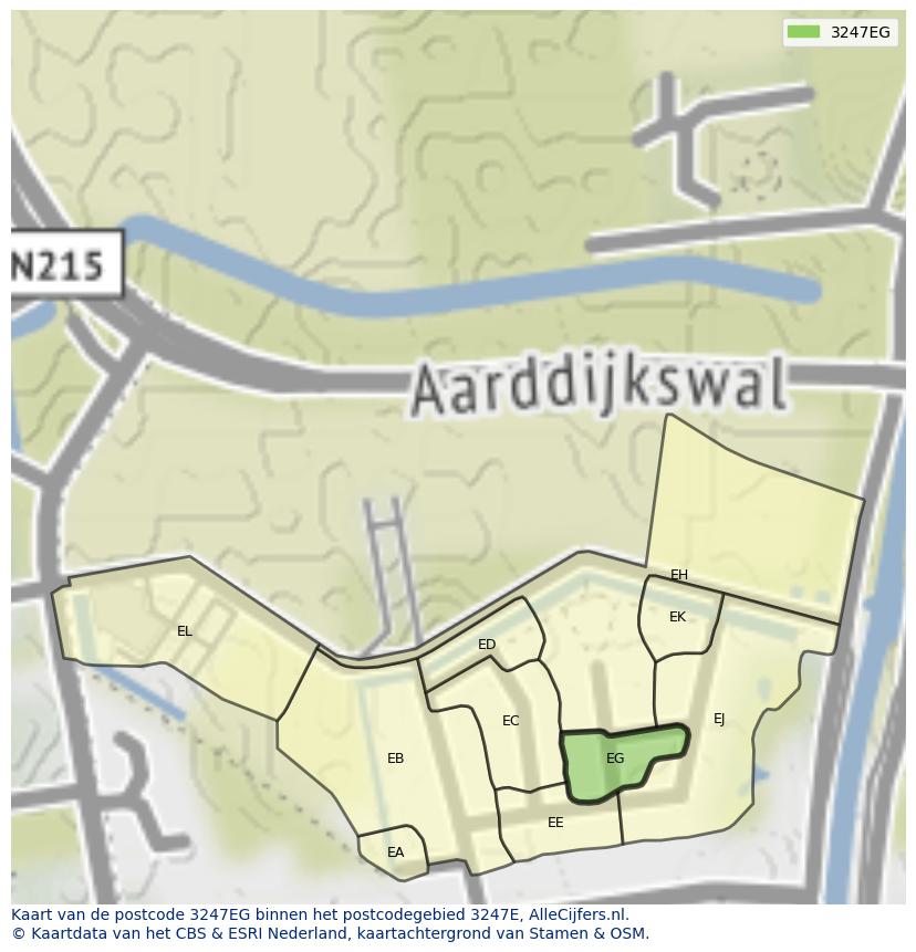 Afbeelding van het postcodegebied 3247 EG op de kaart.