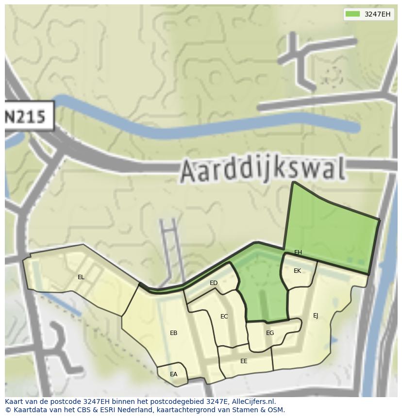 Afbeelding van het postcodegebied 3247 EH op de kaart.