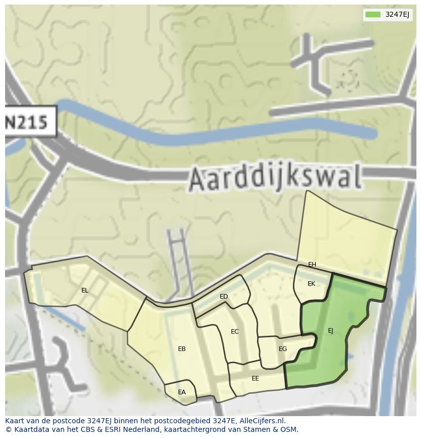Afbeelding van het postcodegebied 3247 EJ op de kaart.