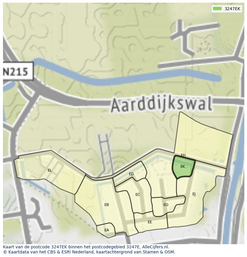 Afbeelding van het postcodegebied 3247 EK op de kaart.