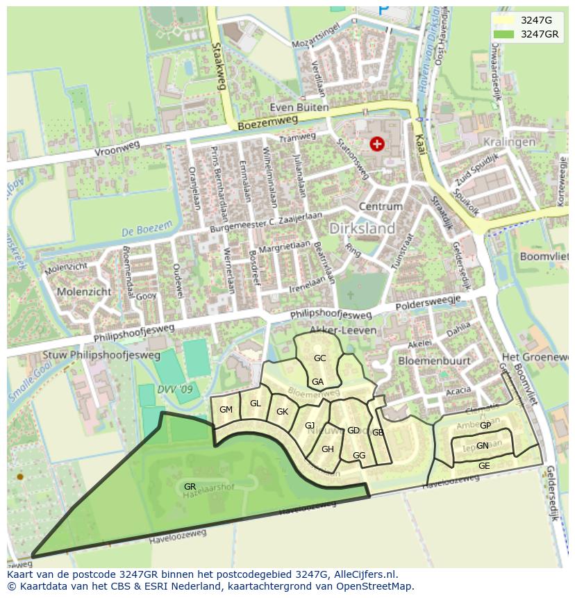 Afbeelding van het postcodegebied 3247 GR op de kaart.