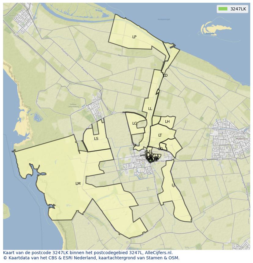 Afbeelding van het postcodegebied 3247 LK op de kaart.