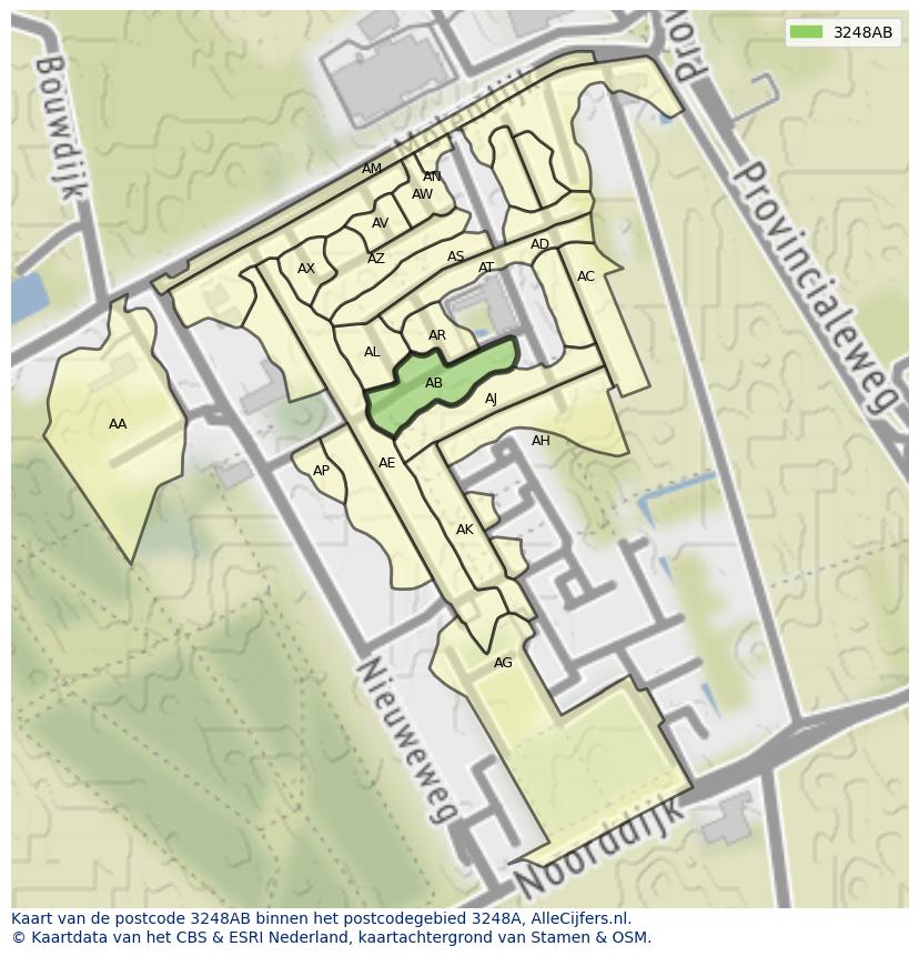 Afbeelding van het postcodegebied 3248 AB op de kaart.