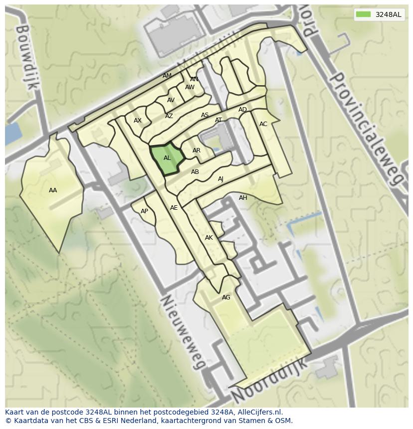 Afbeelding van het postcodegebied 3248 AL op de kaart.