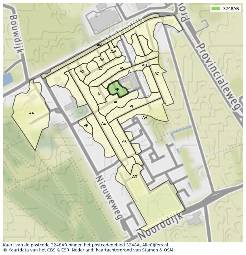 Afbeelding van het postcodegebied 3248 AR op de kaart.