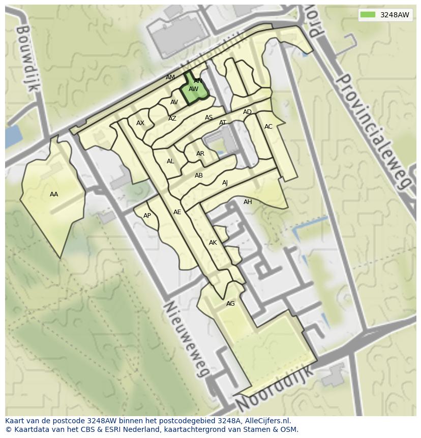 Afbeelding van het postcodegebied 3248 AW op de kaart.