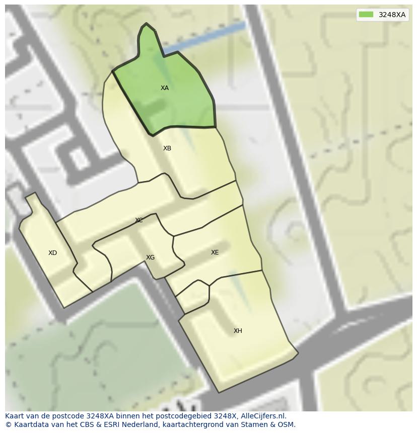 Afbeelding van het postcodegebied 3248 XA op de kaart.