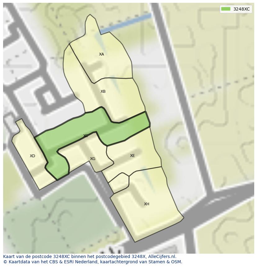 Afbeelding van het postcodegebied 3248 XC op de kaart.