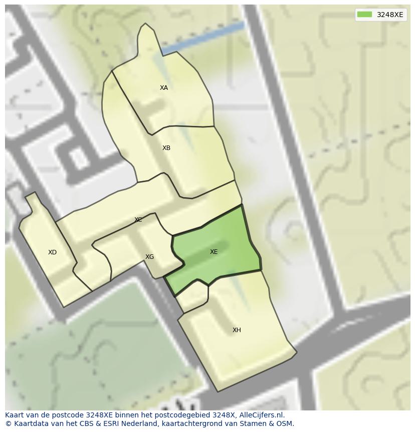 Afbeelding van het postcodegebied 3248 XE op de kaart.