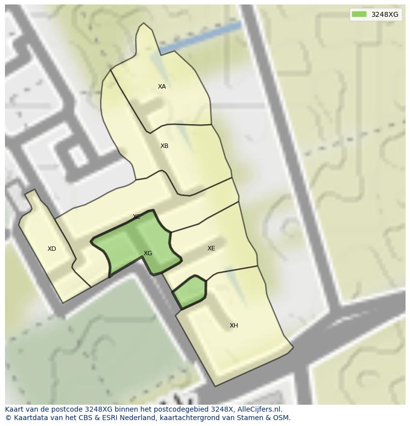 Afbeelding van het postcodegebied 3248 XG op de kaart.