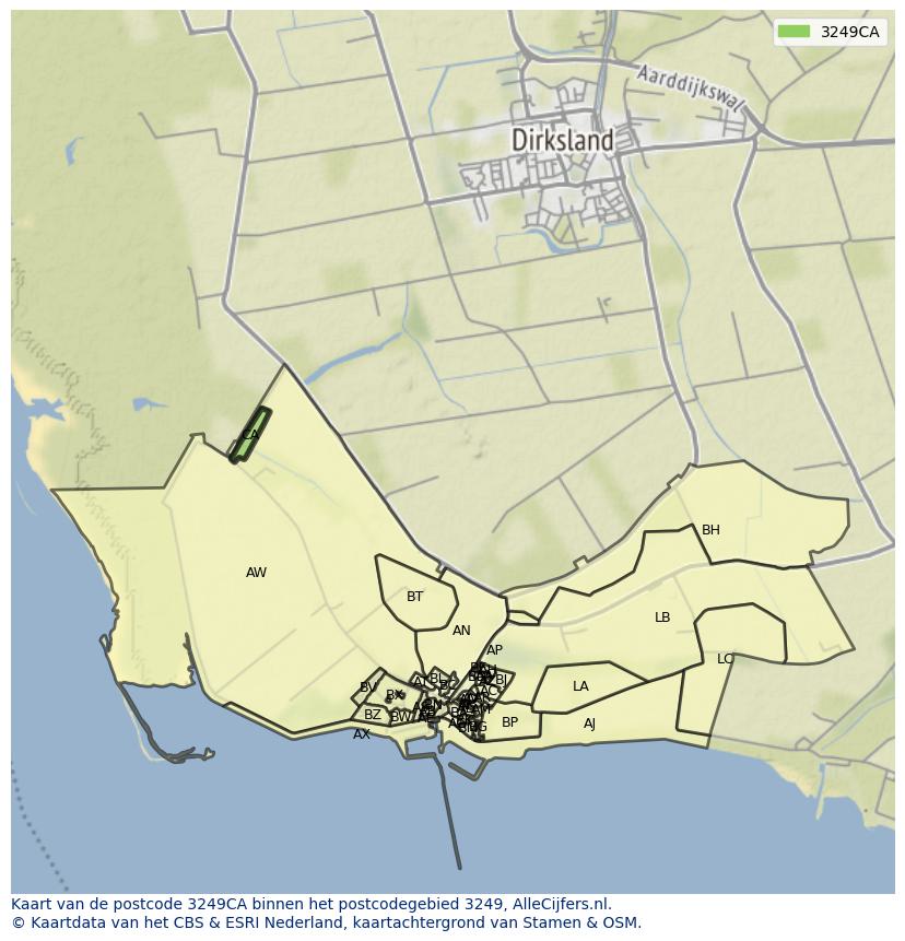 Afbeelding van het postcodegebied 3249 CA op de kaart.