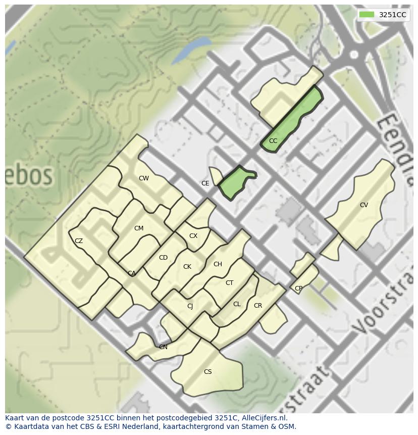 Afbeelding van het postcodegebied 3251 CC op de kaart.