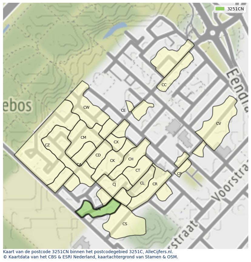 Afbeelding van het postcodegebied 3251 CN op de kaart.