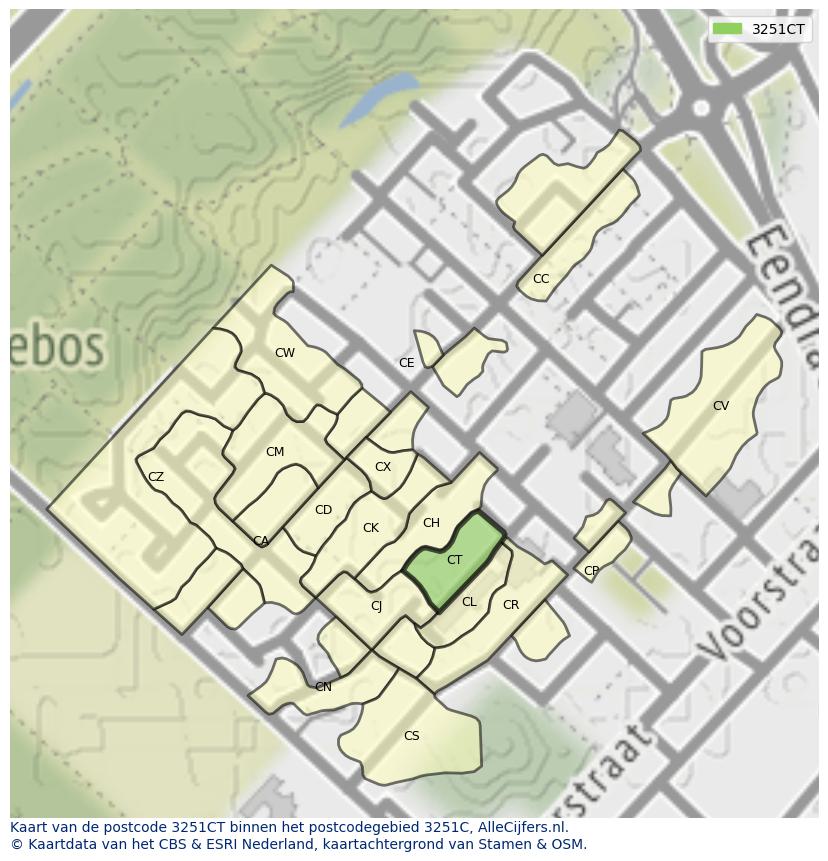 Afbeelding van het postcodegebied 3251 CT op de kaart.