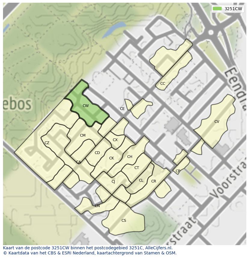 Afbeelding van het postcodegebied 3251 CW op de kaart.