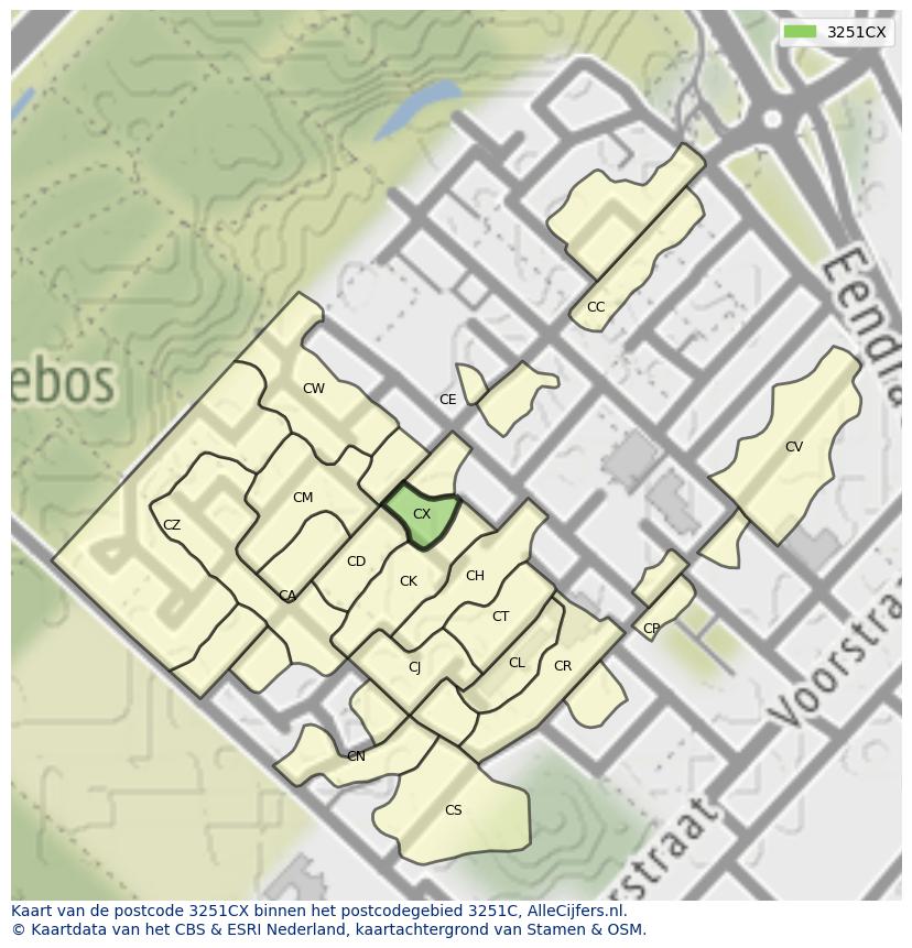 Afbeelding van het postcodegebied 3251 CX op de kaart.
