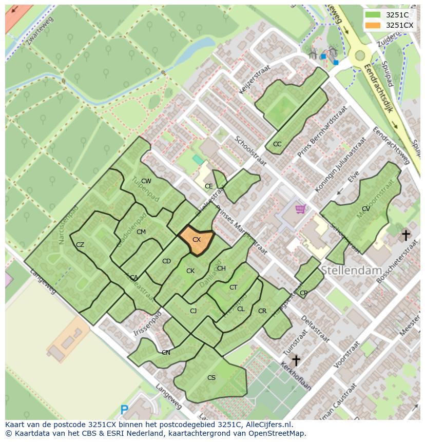 Afbeelding van het postcodegebied 3251 CX op de kaart.