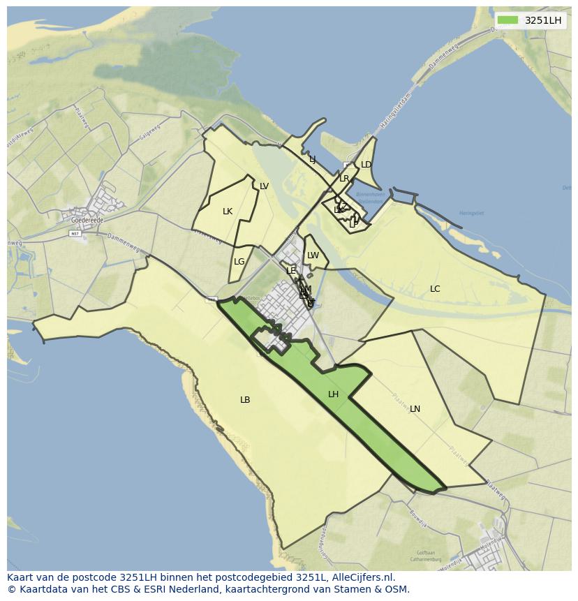 Afbeelding van het postcodegebied 3251 LH op de kaart.