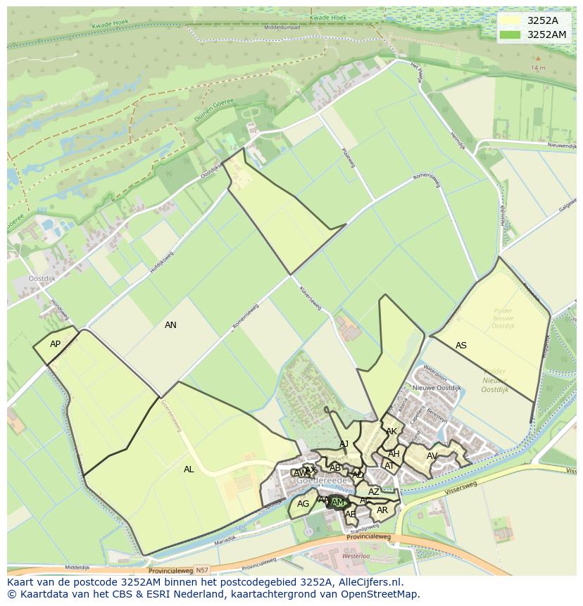 Afbeelding van het postcodegebied 3252 AM op de kaart.