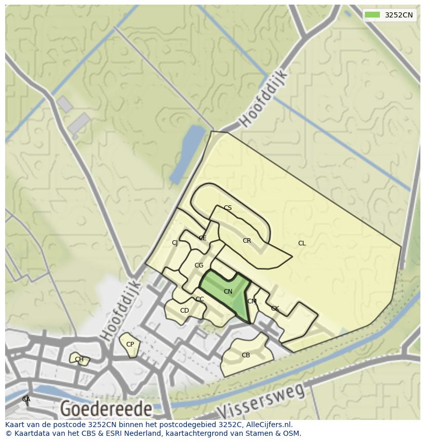 Afbeelding van het postcodegebied 3252 CN op de kaart.