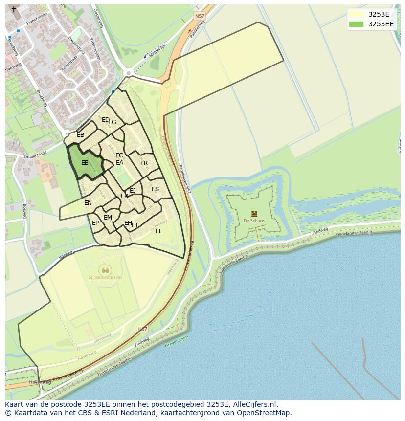 Afbeelding van het postcodegebied 3253 EE op de kaart.