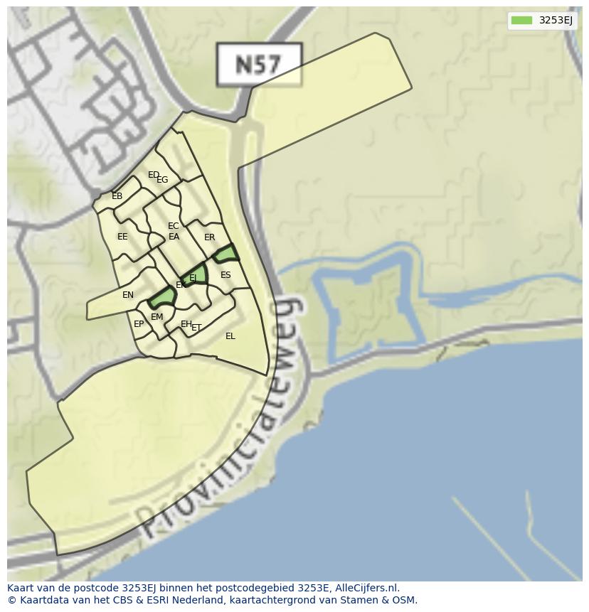 Afbeelding van het postcodegebied 3253 EJ op de kaart.