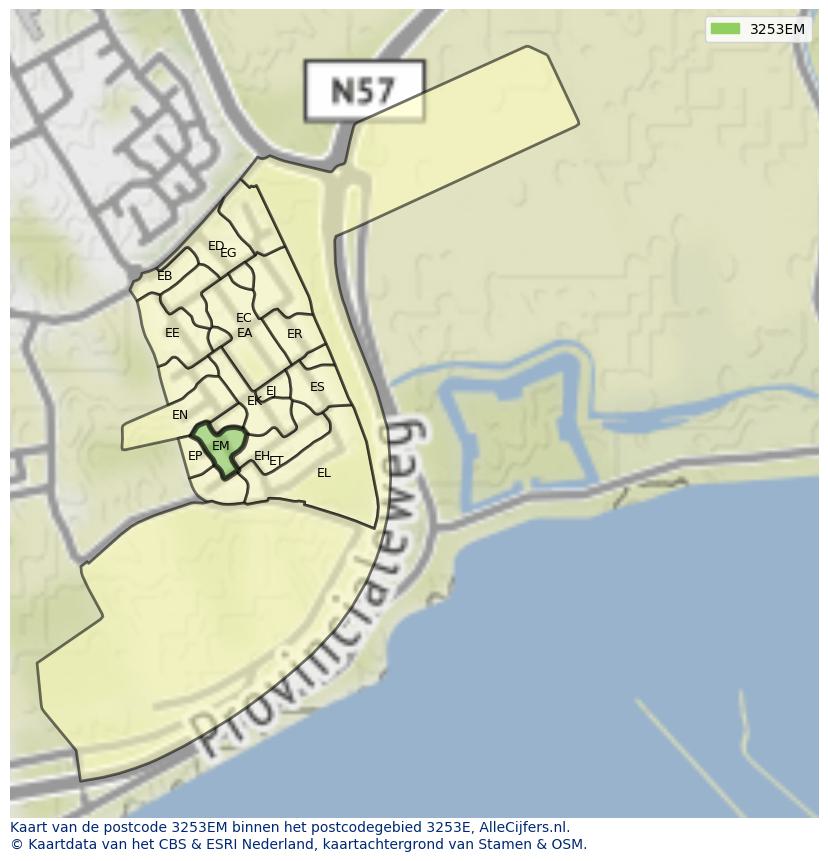 Afbeelding van het postcodegebied 3253 EM op de kaart.