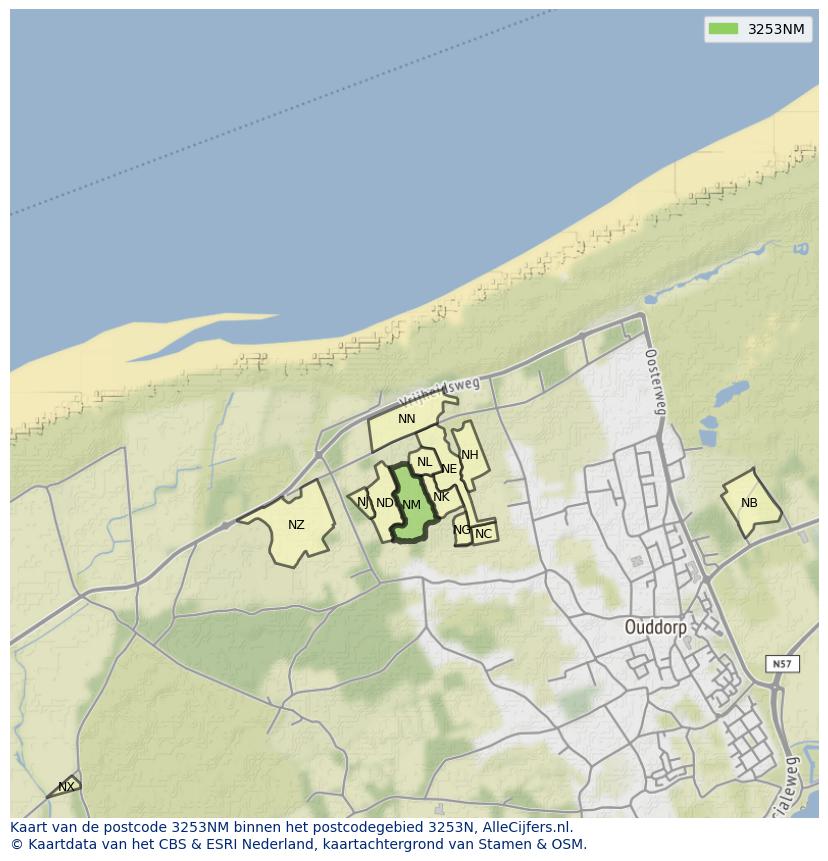 Afbeelding van het postcodegebied 3253 NM op de kaart.