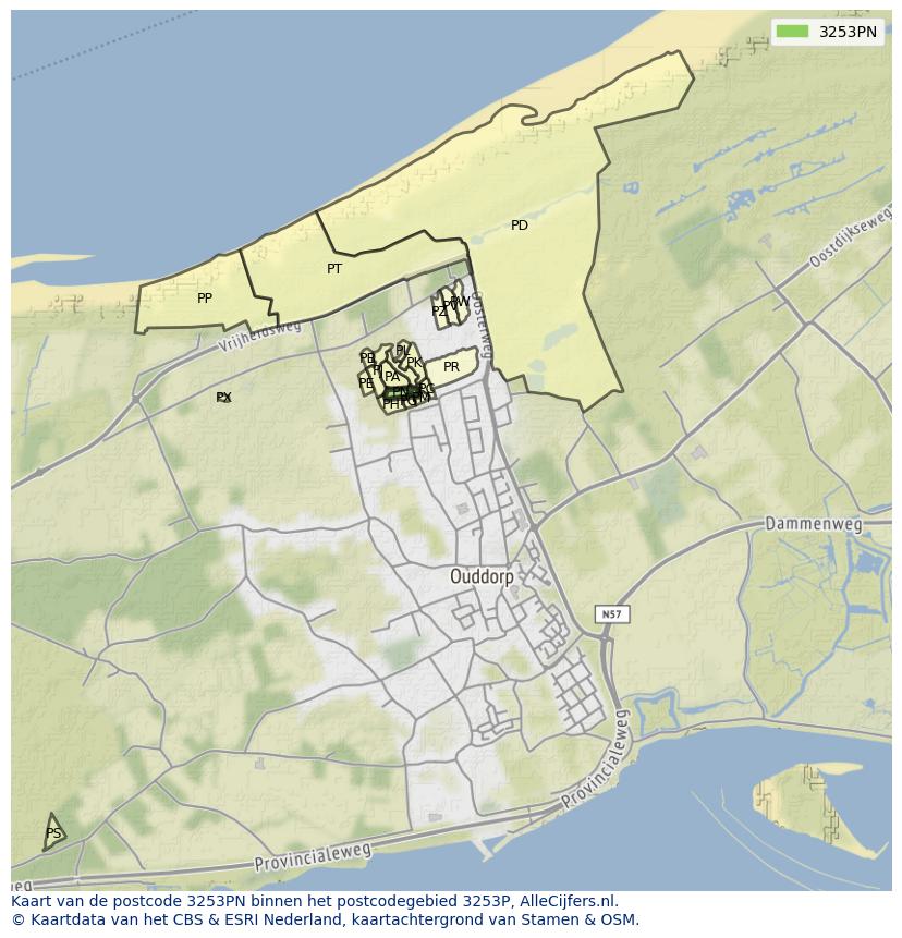 Afbeelding van het postcodegebied 3253 PN op de kaart.