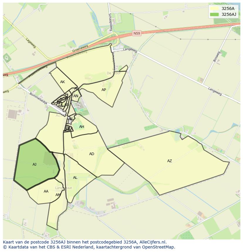 Afbeelding van het postcodegebied 3256 AJ op de kaart.